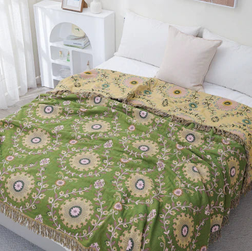 Odwracalny skandynawski koc ptasi - NordicNest-Turquoise-beige-Full (150x200cm)-Trend Polska