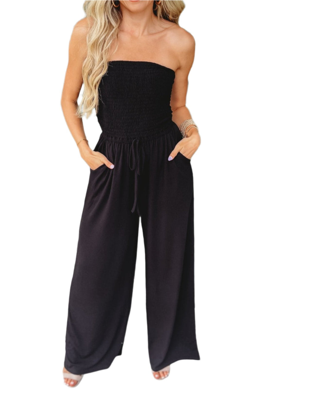Off-Shoulder Letni Kombinezon z Szerokimi Nogawkami – Camila-Czarny-S-Trend Polska