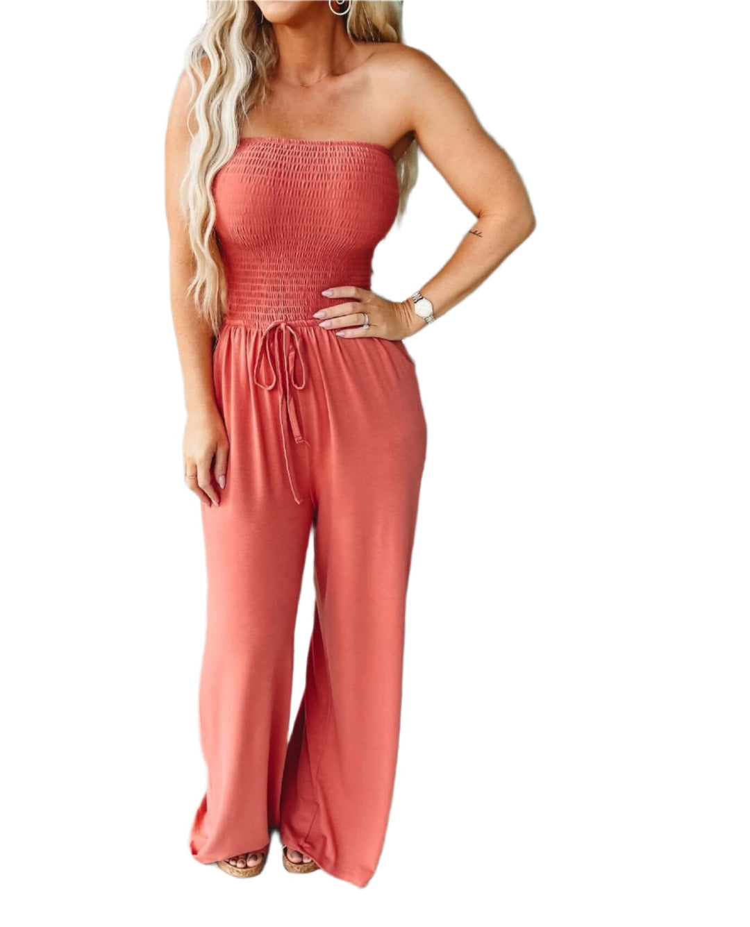 Off-Shoulder Letni Kombinezon z Szerokimi Nogawkami – Camila-Pomarańczowy-S-Trend Polska