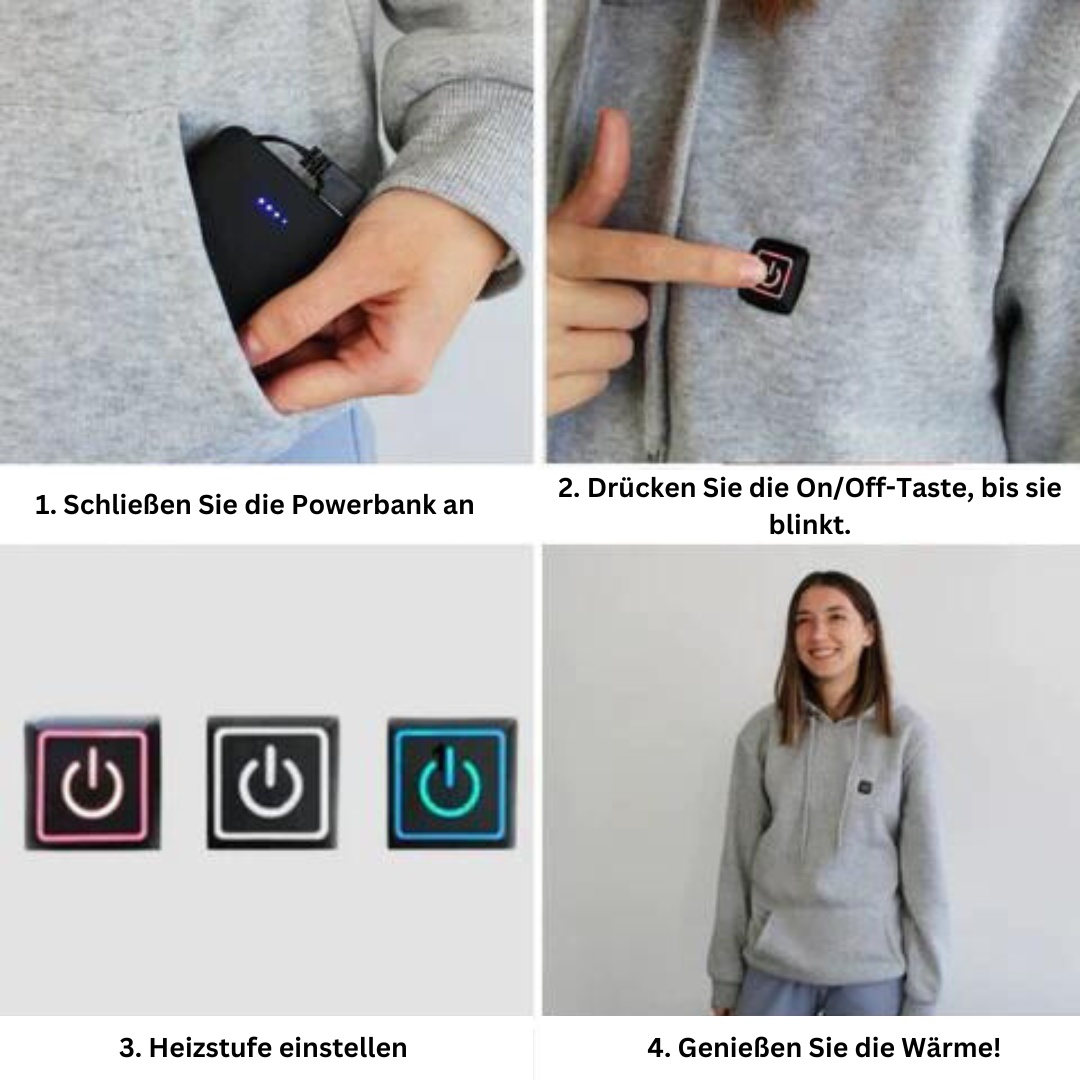 Ogrzewana uniseksowa bluza z kapturem - ThermaHoodie-Szary-S-Trend Polska