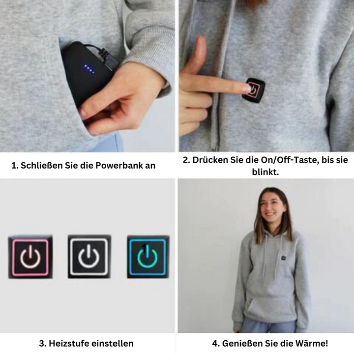 Ogrzewana uniseksowa bluza z kapturem - ThermaHoodie-Szary-S-Trend Polska