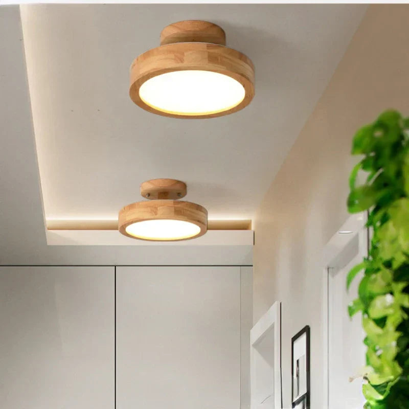 Okrągła Drewniana Skandynawska Lampa Sufitowa - NordicLuxe-Typ A-3 Kolory Światła-Średnica 20 cm-Trend Polska