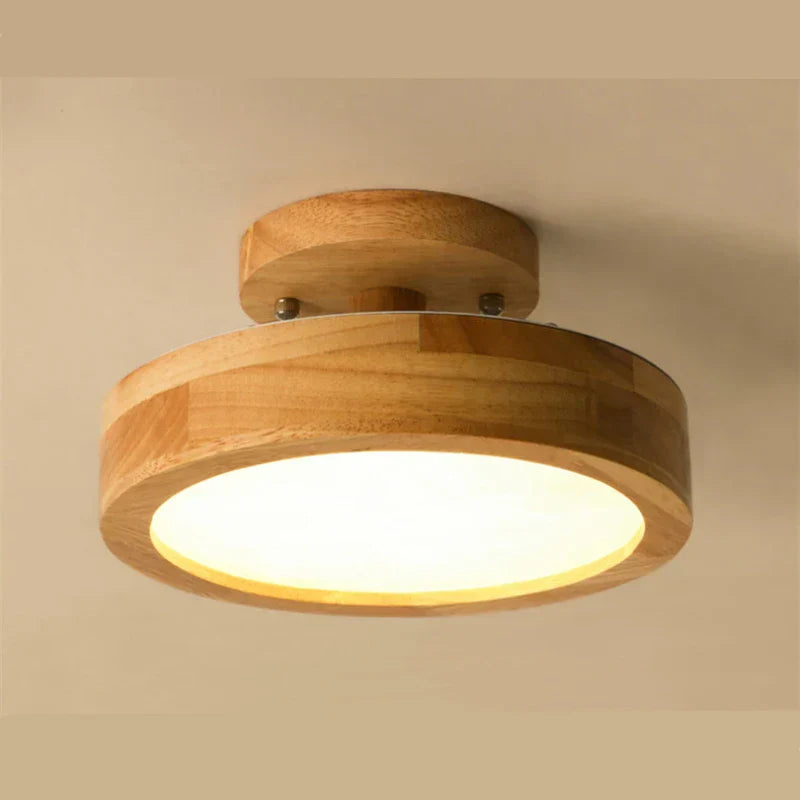 Okrągła Drewniana Skandynawska Lampa Sufitowa - NordicLuxe-Typ A-3 Kolory Światła-Średnica 20 cm-Trend Polska