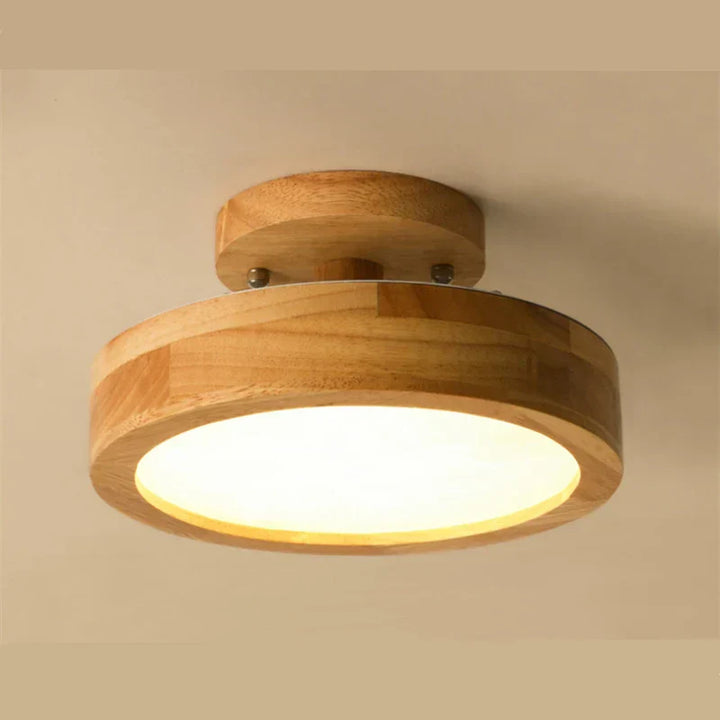 Okrągła Drewniana Skandynawska Lampa Sufitowa - NordicLuxe-Typ A-3 Kolory Światła-Średnica 20 cm-Trend Polska