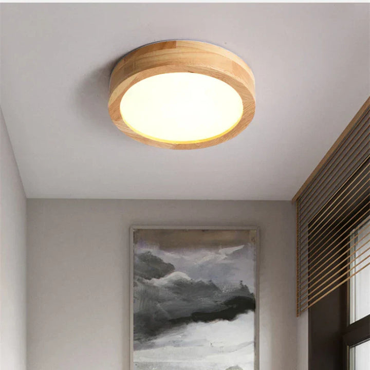 Okrągła Drewniana Skandynawska Lampa Sufitowa - NordicLuxe-Typ A-3 Kolory Światła-Średnica 20 cm-Trend Polska