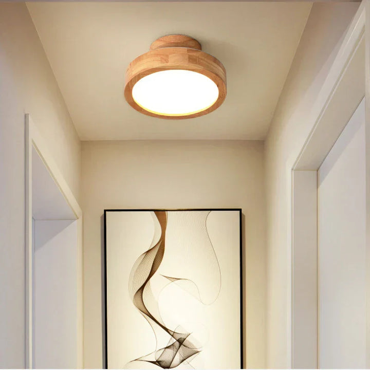 Okrągła Drewniana Skandynawska Lampa Sufitowa - NordicLuxe-Typ A-3 Kolory Światła-Średnica 20 cm-Trend Polska