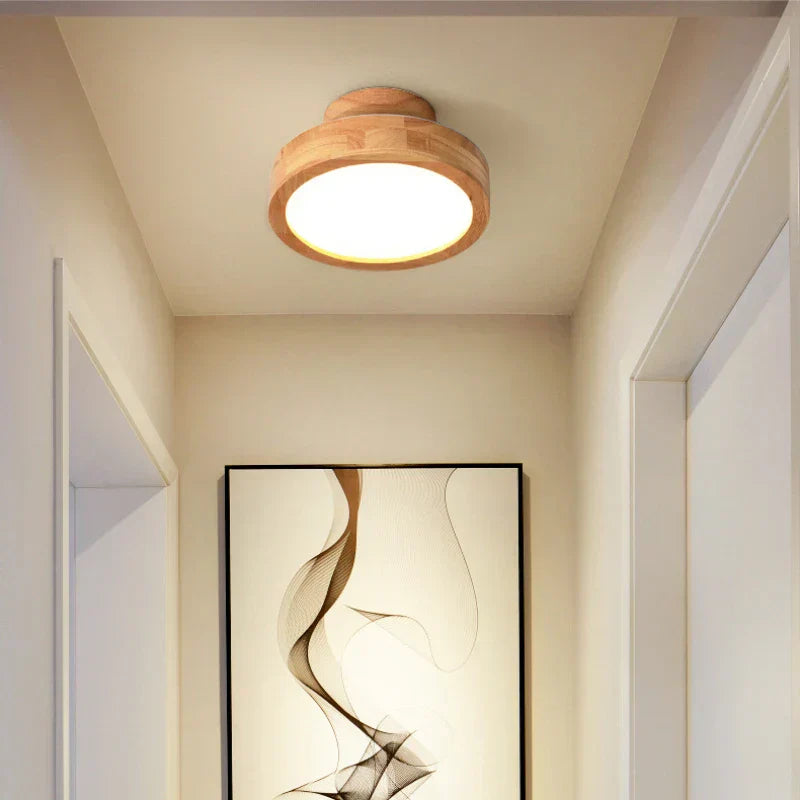 Okrągła Drewniana Skandynawska Lampa Sufitowa - NordicLuxe-Typ A-3 Kolory Światła-Średnica 20 cm-Trend Polska