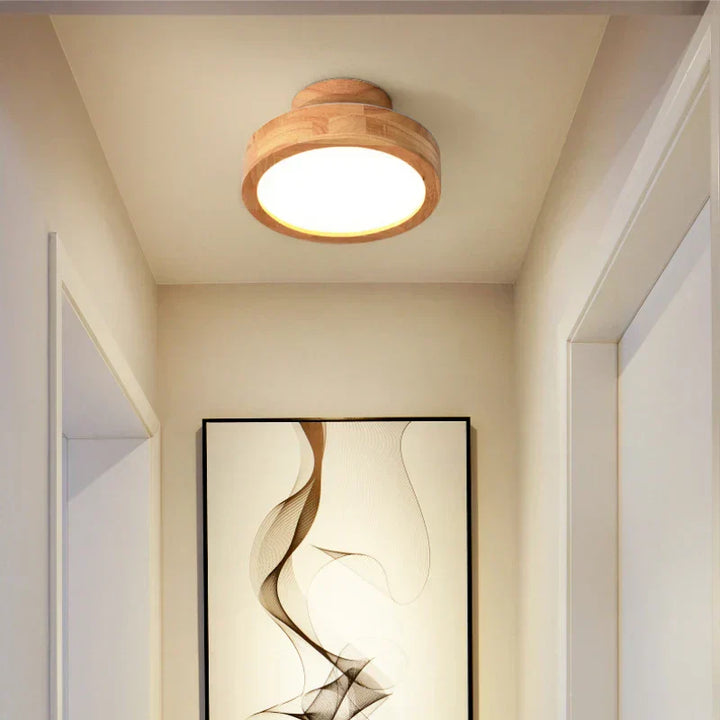 Okrągła Drewniana Skandynawska Lampa Sufitowa - NordicLuxe-Typ A-3 Kolory Światła-Średnica 20 cm-Trend Polska