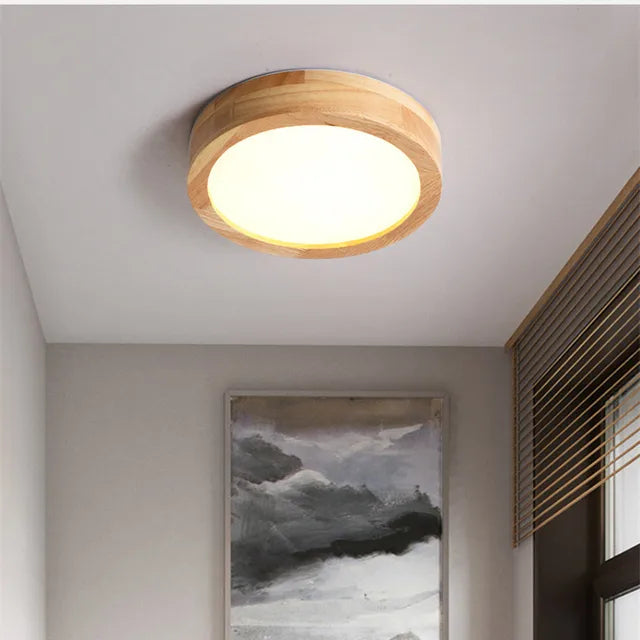 Okrągła Drewniana Skandynawska Lampa Sufitowa - NordicLuxe-Typ B-3 Kolory Światła-Średnica 20 cm-Trend Polska