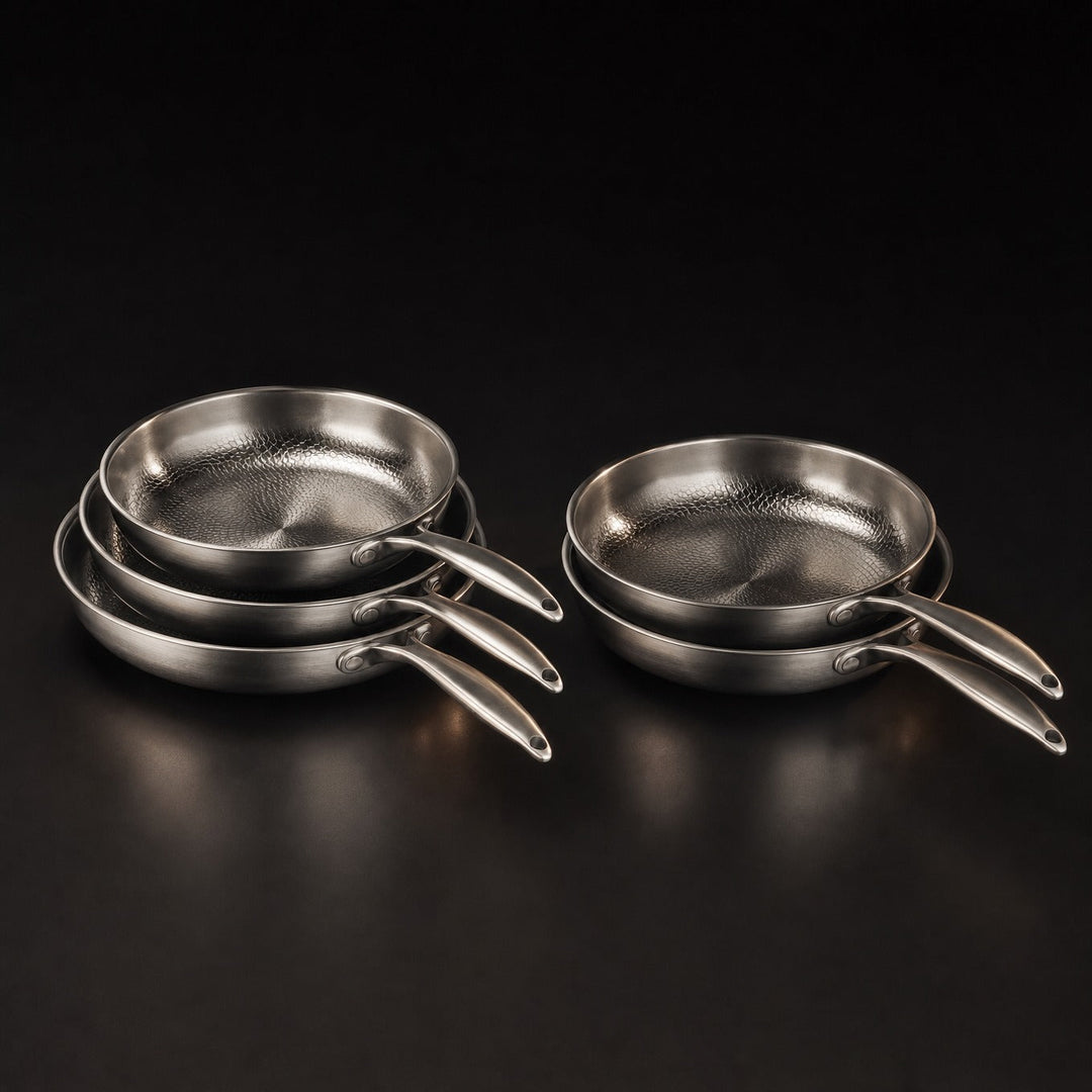 Hand-Hammered Titanium Frying Pan Set with 2 Lids, 5 Sizes 8-12 In 2