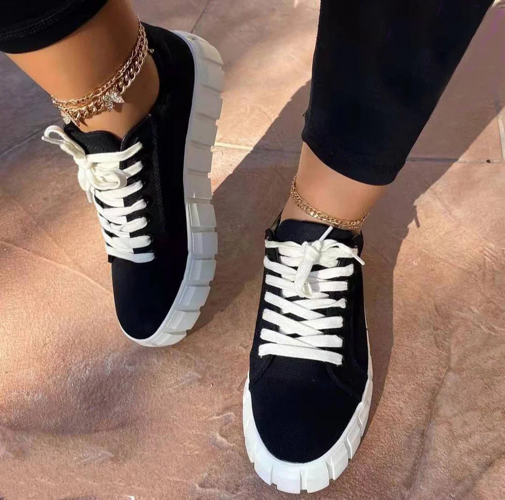 Ortopedyczne Buty Sportowe Damskie z Platformą - Mira-Czarny Biały Sznurowadło-36-Trend Polska
