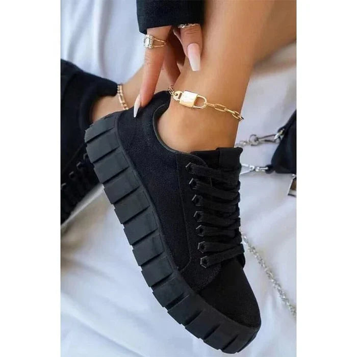Ortopedyczne Buty Sportowe Damskie z Platformą - Mira-Gładka czerń-36-Trend Polska