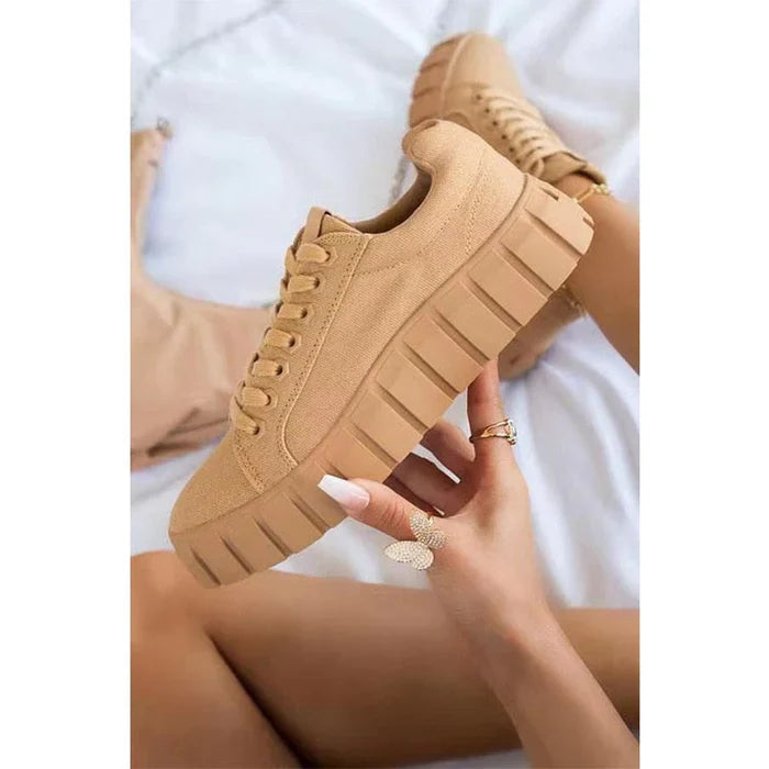 Ortopedyczne Buty Sportowe Damskie z Platformą - Mira-Khaki-36-Trend Polska