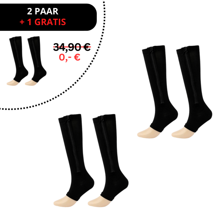 Ortopedyczne skarpety kompresyjne z zamkiem - ComfortZip-2x Para (+1 Gratis)-S-M (34-37)-Czarny-Trend Polska