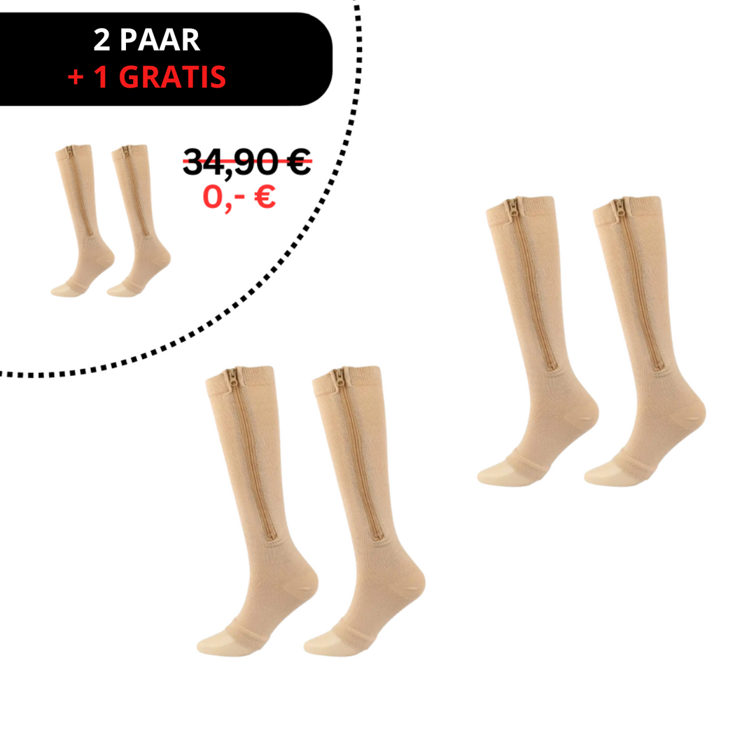 Ortopedyczne skarpety kompresyjne z zamkiem - ComfortZip-2x Para (+1 Gratis)-S-M (34-37)-Kolor skóry-Trend Polska