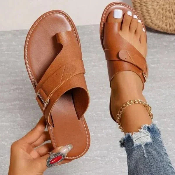 Ortopedyczne skórzane sandały damskie z korekcją Hallux Valgus – Livia (1+1 GRATIS)-Brązowy-EU35-Trend Polska