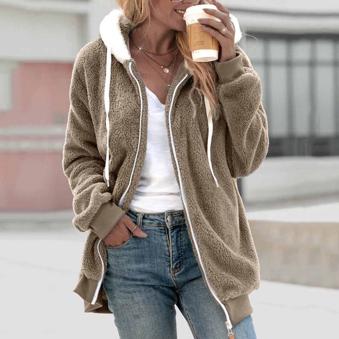 Oversized Ciepła Kamizelka Teddy z Zipperem - Emilia-Beżowy-S-Trend Polska
