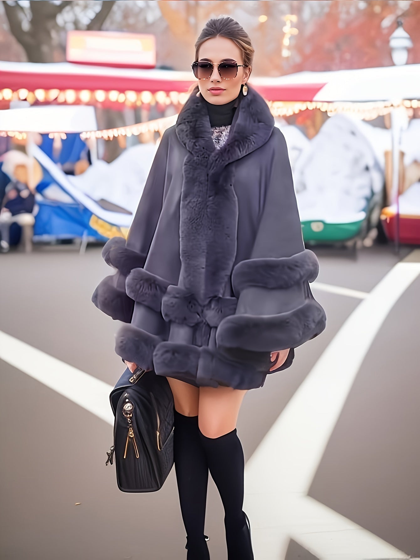 Oversized Furry Cape Jas dla Kobiet - Fiona-Bordeaux czerwień-S-Trend Polska