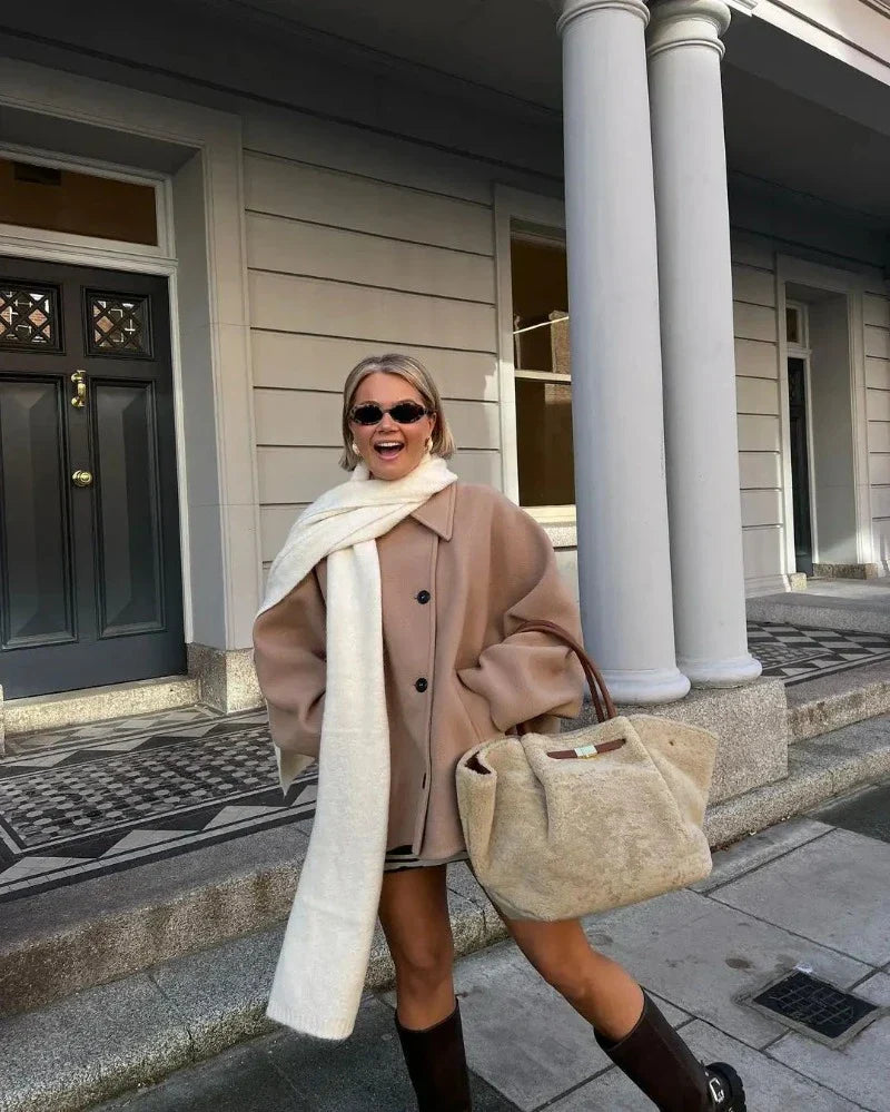 Oversized Kobieca Kurtka Zimowa - Mila-Beżowy-XS-Trend Polska