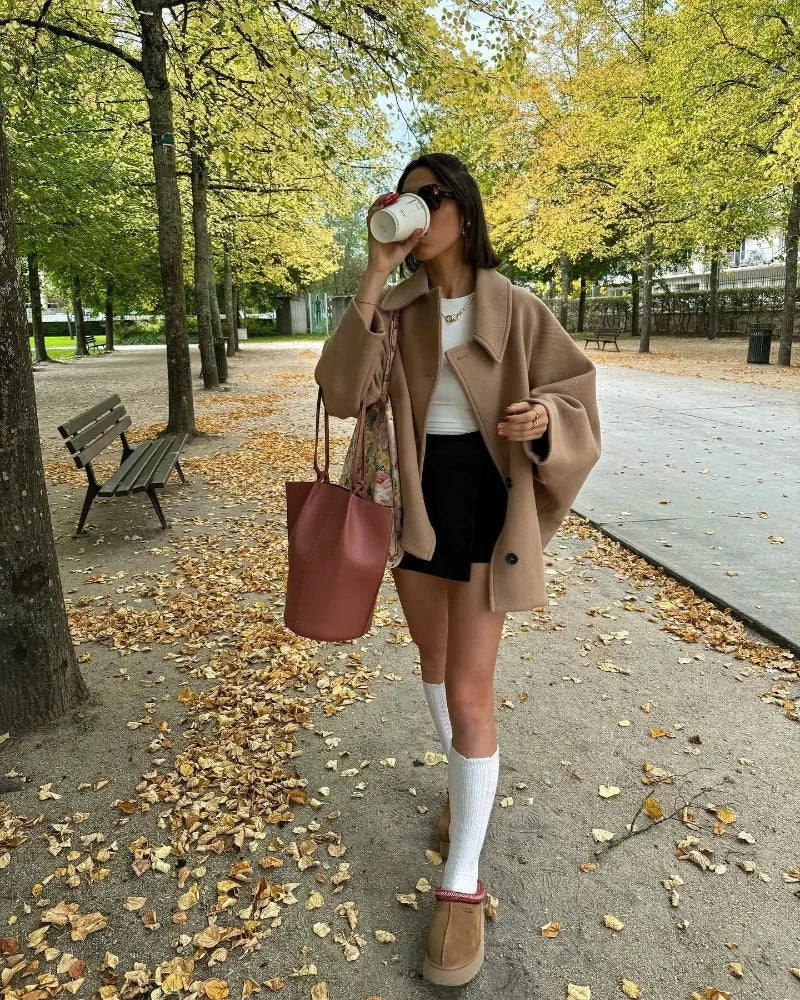 Oversized Kobieca Kurtka Zimowa - Mila-Beżowy-XS-Trend Polska