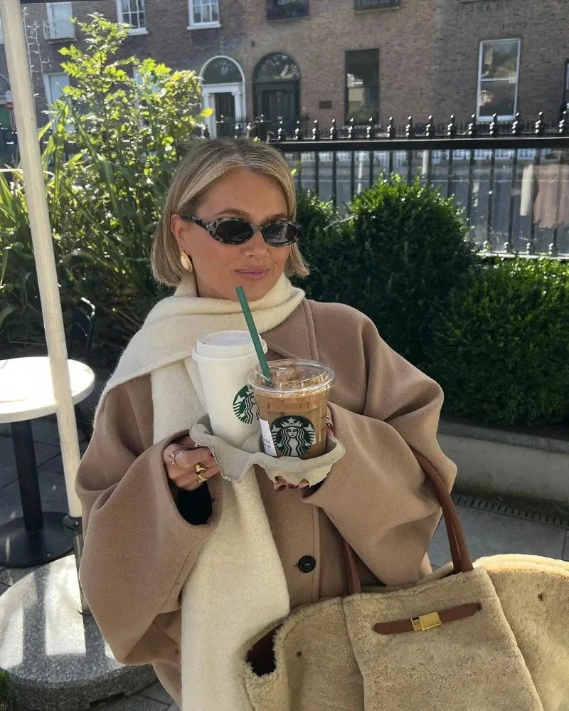 Oversized Kobieca Kurtka Zimowa - Mila-Beżowy-XS-Trend Polska