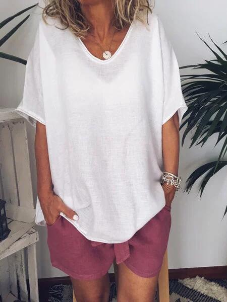 Oversized lniany T-Shirt dla kobiet – Elin-Biały-S-Trend Polska