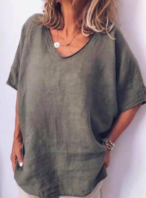 Oversized lniany T-Shirt dla kobiet – Elin-Ciemnoszary-S-Trend Polska