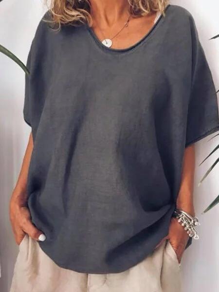 Oversized lniany T-Shirt dla kobiet – Elin-Czarny-S-Trend Polska