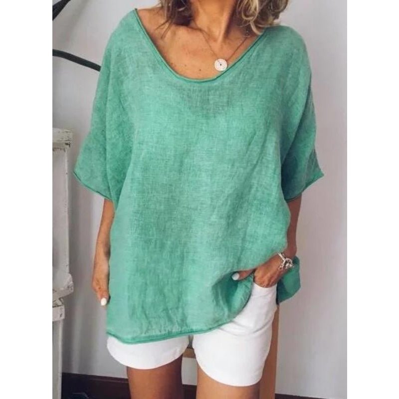 Oversized lniany T-Shirt dla kobiet – Elin-Czarny-S-Trend Polska