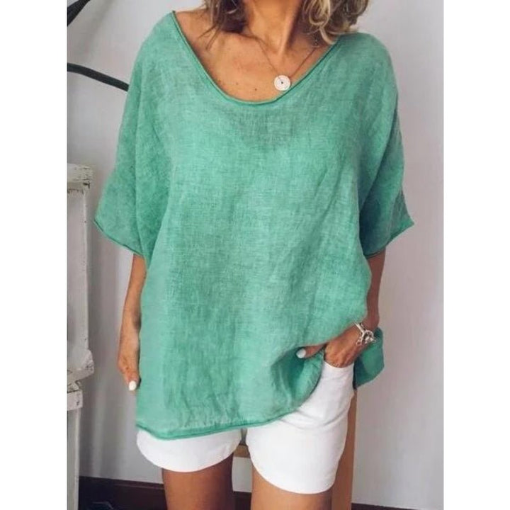Oversized lniany T-Shirt dla kobiet – Elin-Czarny-S-Trend Polska