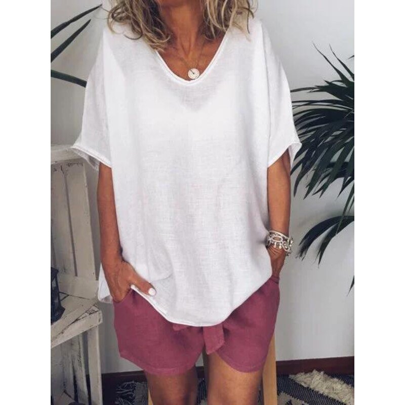 Oversized lniany T-Shirt dla kobiet – Elin-Czarny-S-Trend Polska