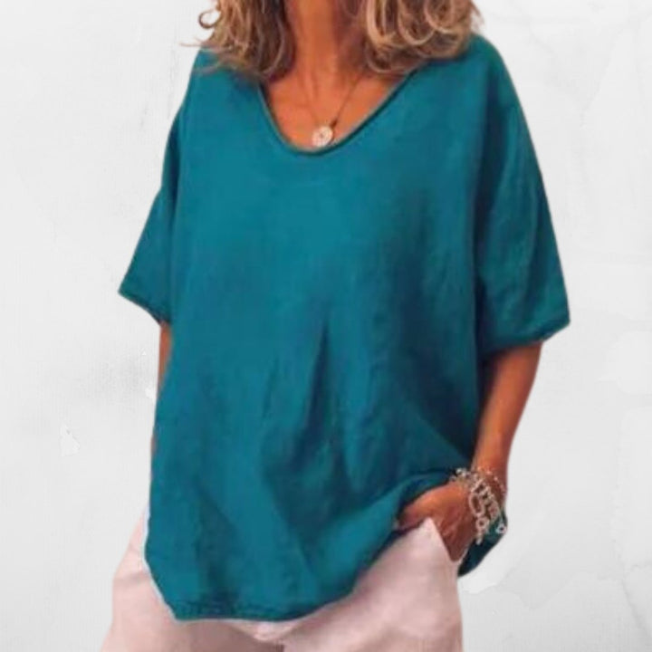 Oversized lniany T-Shirt dla kobiet – Elin-Czarny-S-Trend Polska