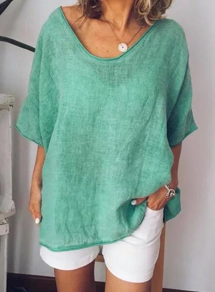 Oversized lniany T-Shirt dla kobiet – Elin-Zielony-S-Trend Polska