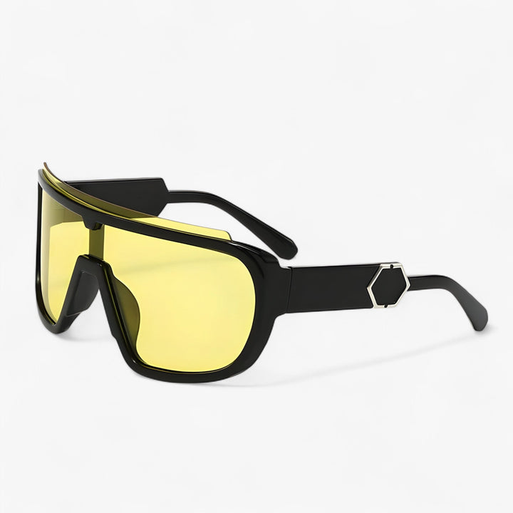 Oversized Monoblock Wraparound okulary przeciwsłoneczne – Auron-Czarny Żółty-Trend Polska