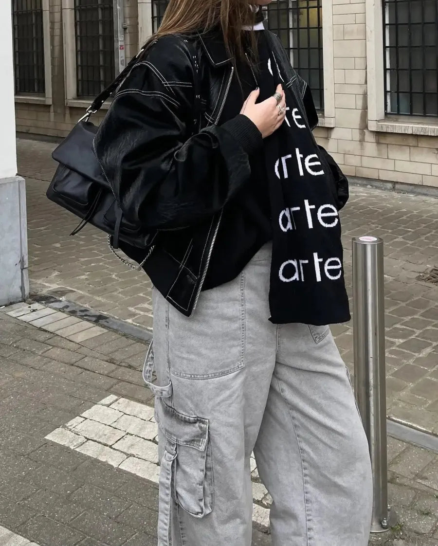 Oversized Skórzana Kurtka Damska – Noor-Czarny-S-Trend Polska