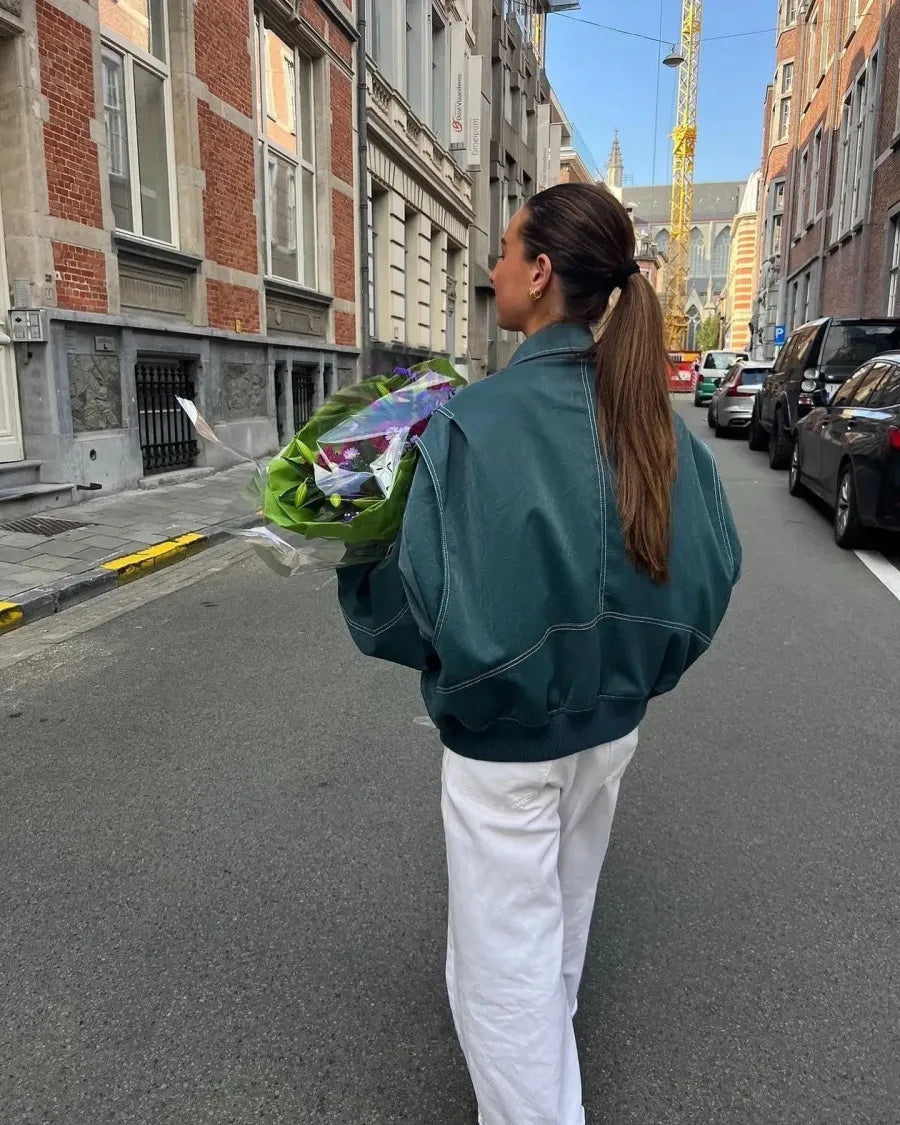 Oversized Skórzana Kurtka Damska – Noor-Zielony-S-Trend Polska