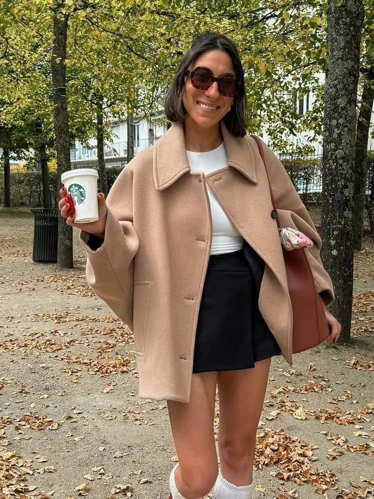 Oversized Stylowa Kurtka Damska - Amara-Khaki-XS-Trend Polska