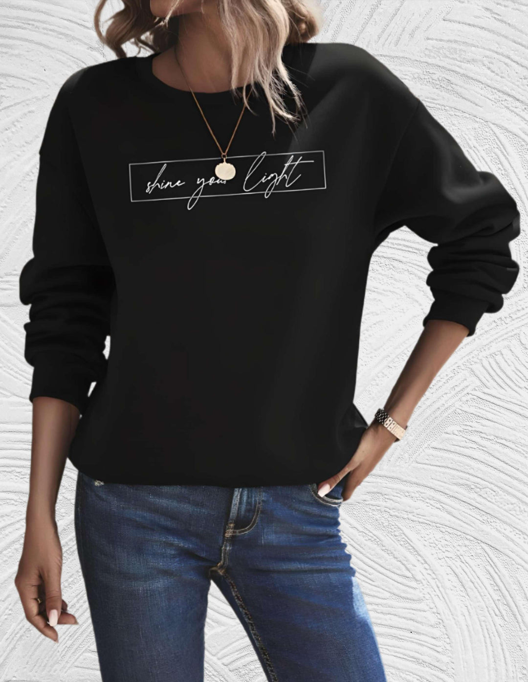 Oversized Sweter Damski z Okrągłym Dekoltem - Luna-S-Biały-Trend Polska