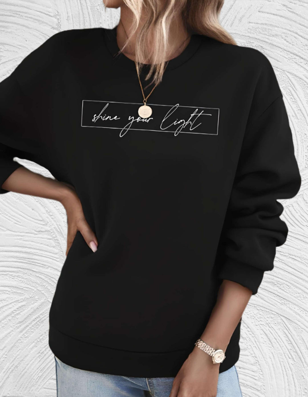 Oversized Sweter Damski z Okrągłym Dekoltem - Luna-S-Biały-Trend Polska