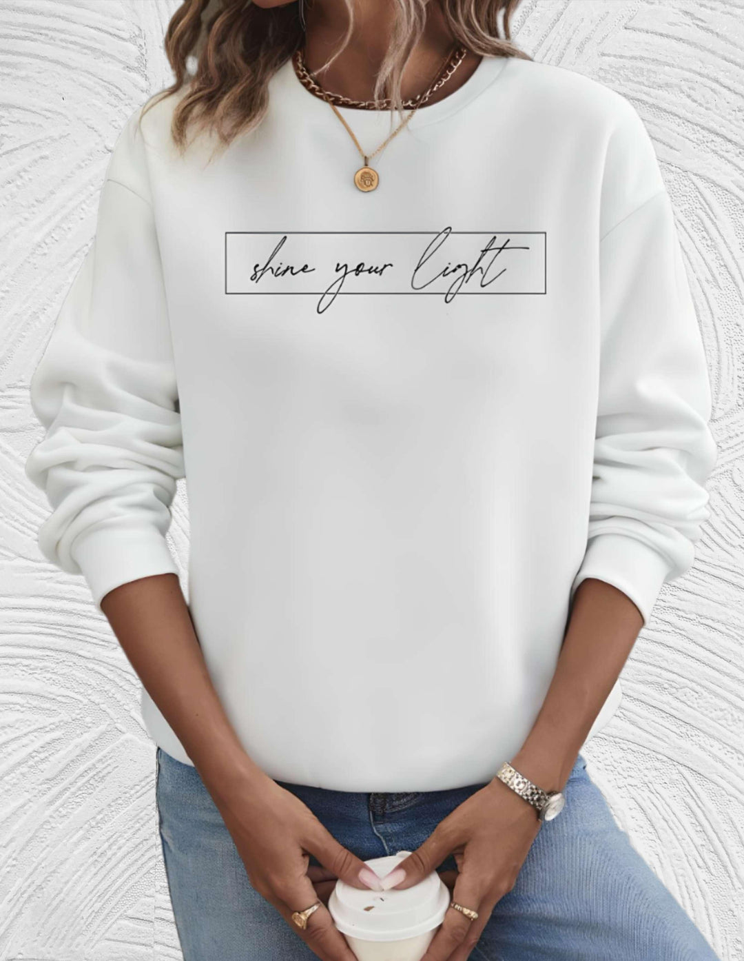 Oversized Sweter Damski z Okrągłym Dekoltem - Luna-S-Biały-Trend Polska
