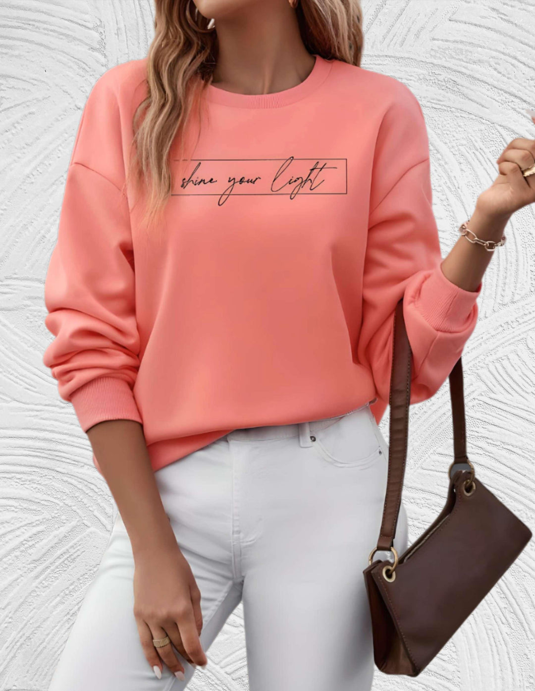 Oversized Sweter Damski z Okrągłym Dekoltem - Luna-S-Biały-Trend Polska