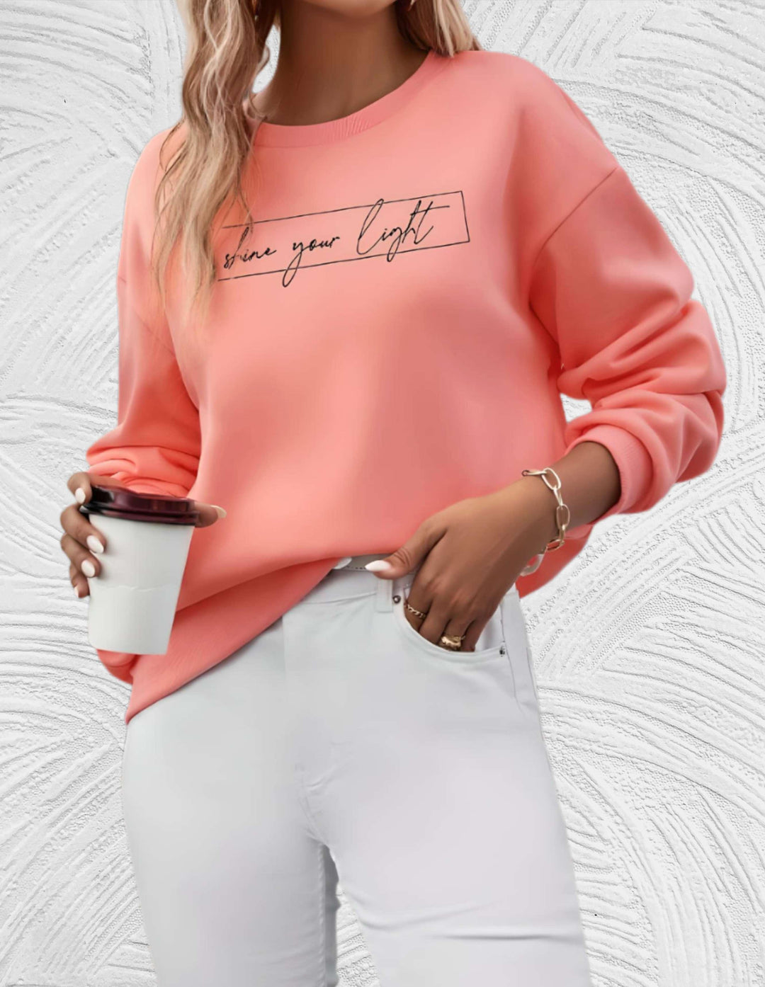 Oversized Sweter Damski z Okrągłym Dekoltem - Luna-S-Biały-Trend Polska