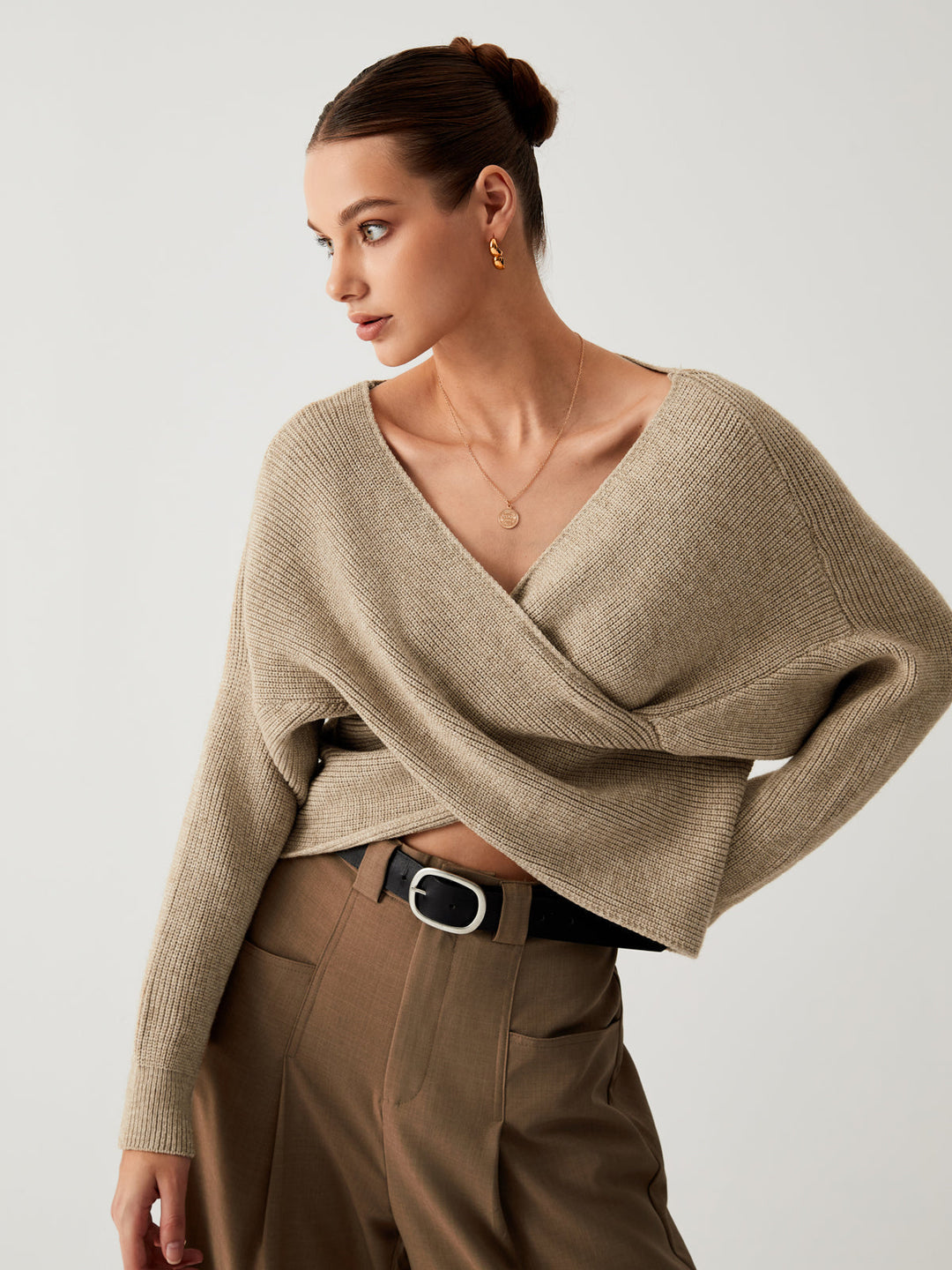 Oversized sweter dla kobiet - Sienna-Khaki-XS-Trend Polska