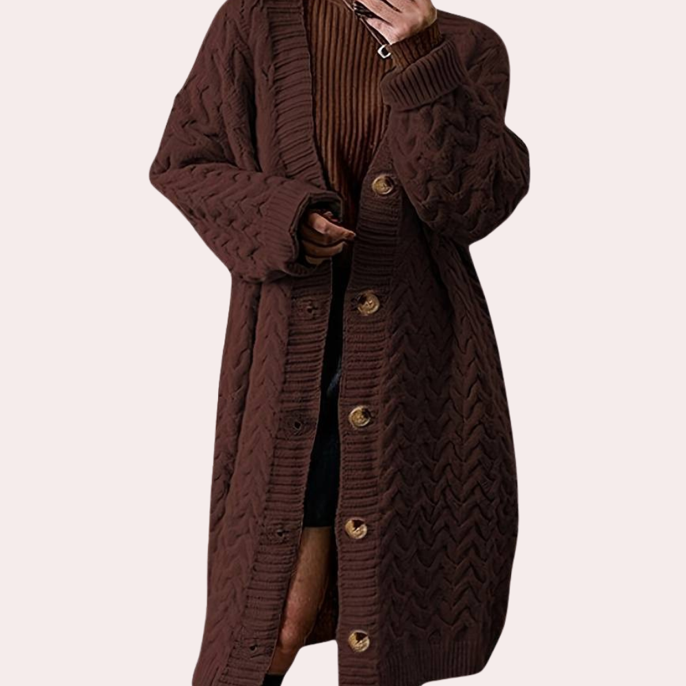 Oversize'owy długi dzianinowy kardigan damski - Noémie-Czarny-XS-Trend Polska