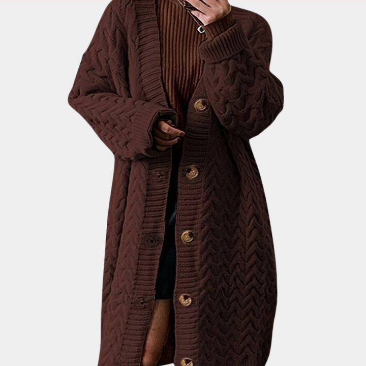Oversize'owy długi dzianinowy kardigan damski - Noémie-Czarny-XS-Trend Polska