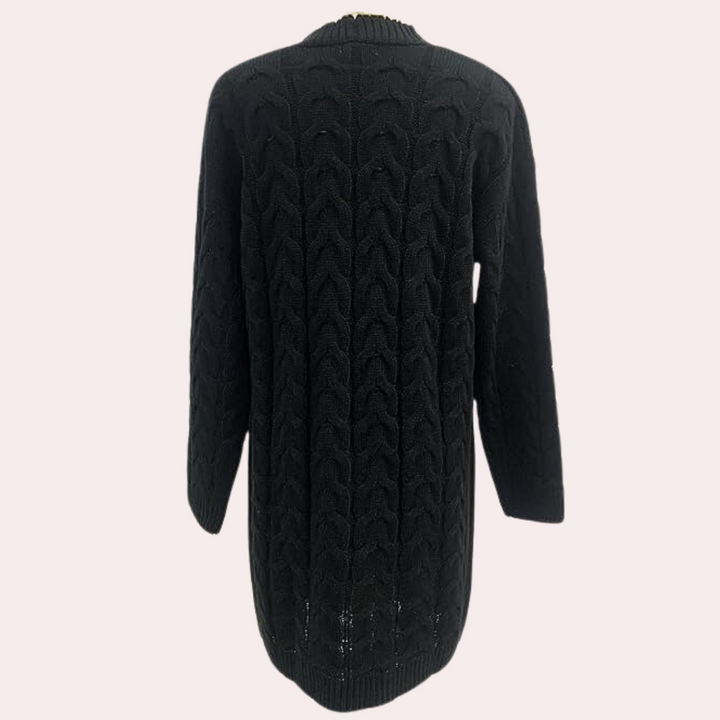 Oversize'owy długi dzianinowy kardigan damski - Noémie-Czarny-XS-Trend Polska