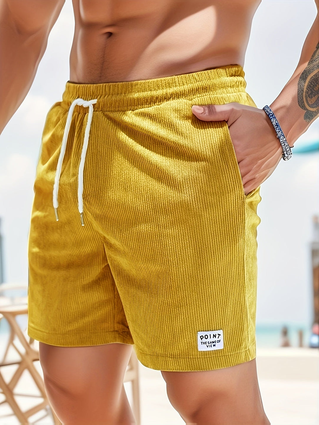 Pasiaste szorty dla mężczyzn – Luca-Żółty-S-Trend Polska