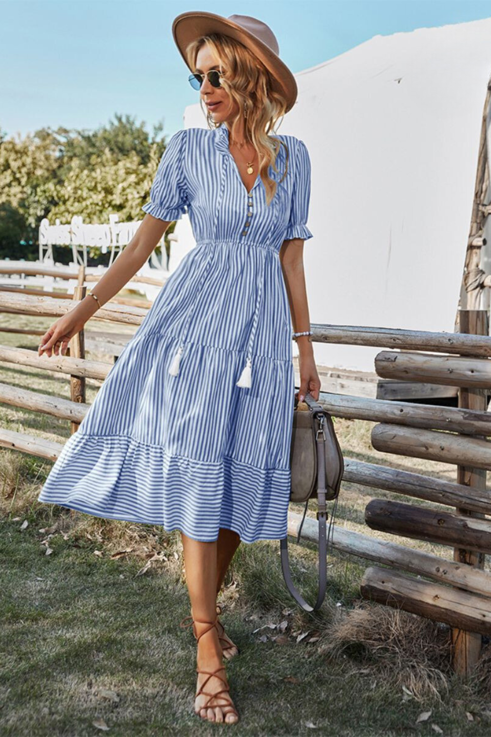 Paski letnia midi sukienka - Amira-Niebieski-S-Trend Polska