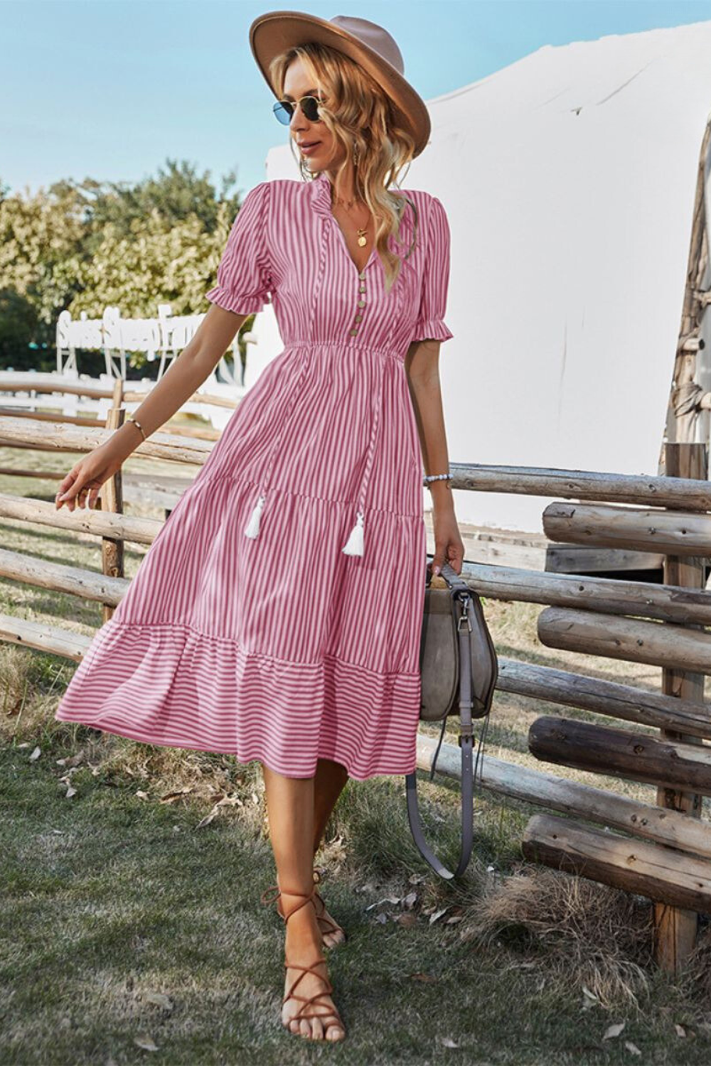 Paski letnia midi sukienka - Amira-Róża-S-Trend Polska