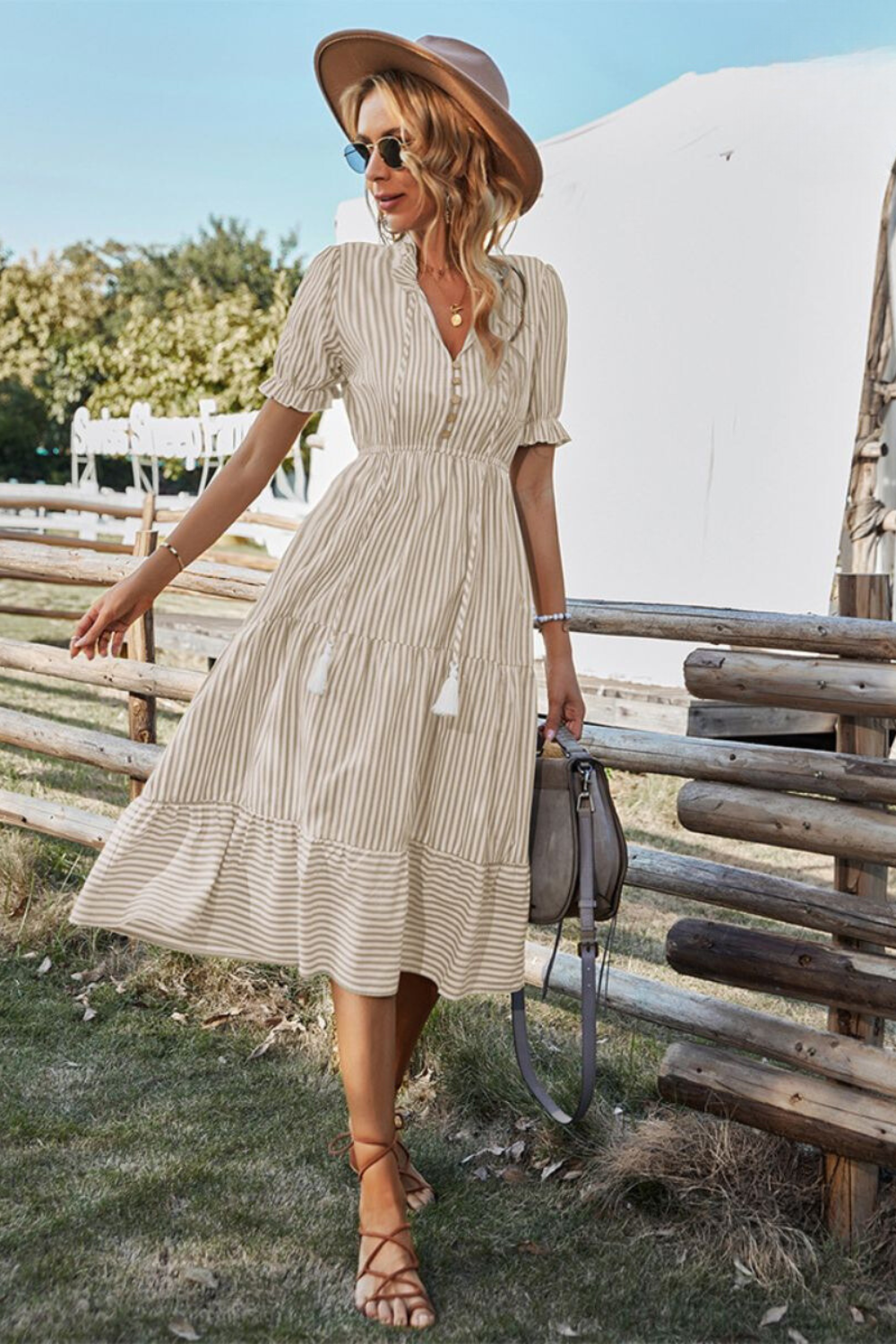 Paski letnia midi sukienka - Amira-Róża-S-Trend Polska